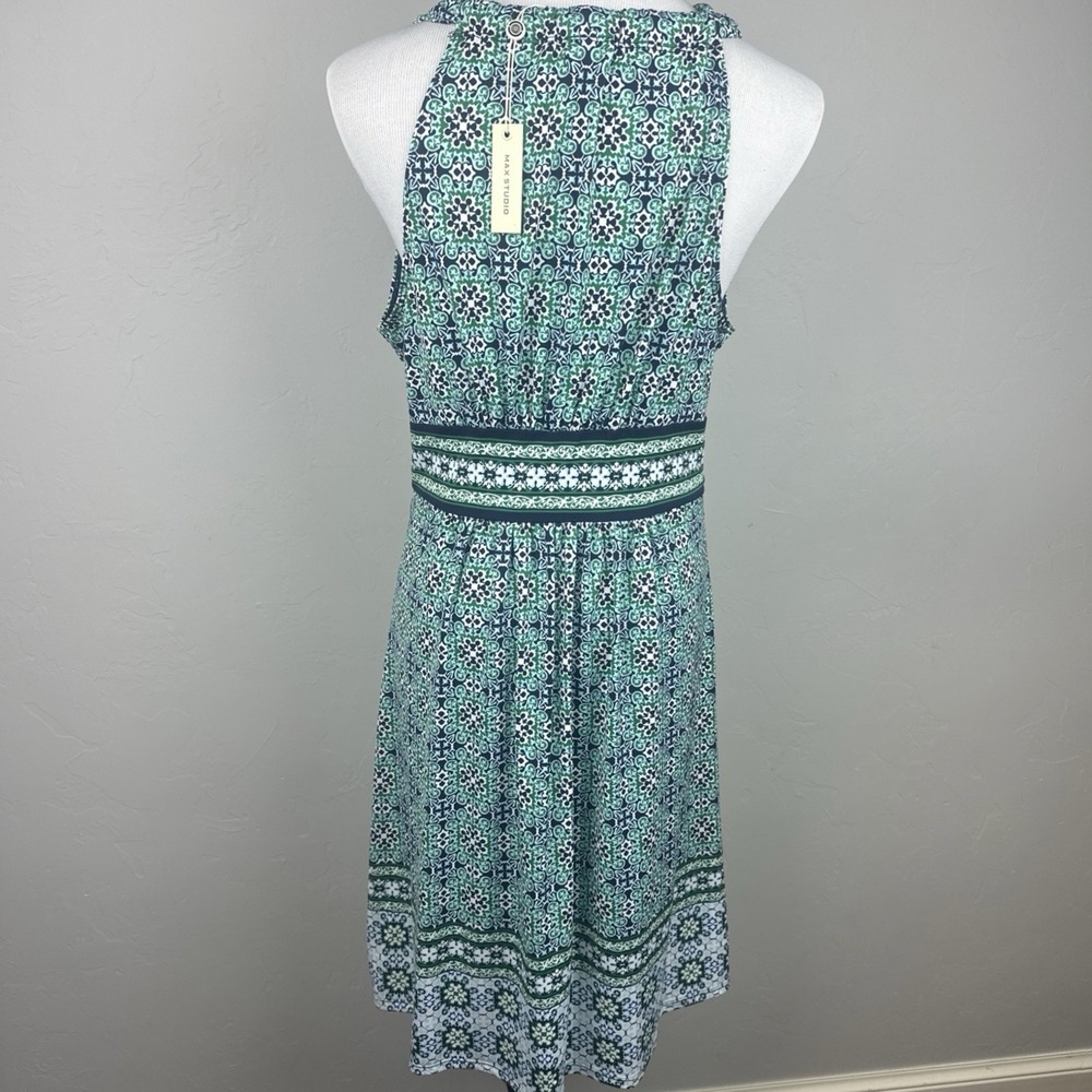 Max Studio NWT Tile Print Sleeveless Midi Dress Women Large Blue Green Stretch - Picture 2 of 11